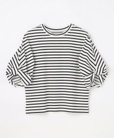 ANY L ツイストスリーブボーダートップス