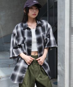 WEGO 【ユニセックス着用ITEM/SMLサイズ展開】オンブレチェックシャツ（SS）