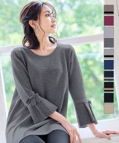 Tiaclasse L 【洗える】ミラノリブ編みのフレア袖ニットチュニック