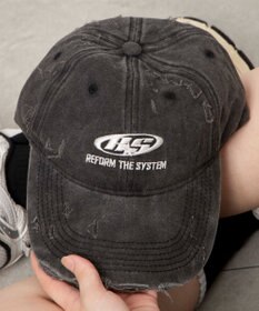 WEGO ダメージロゴ刺繍キャップ