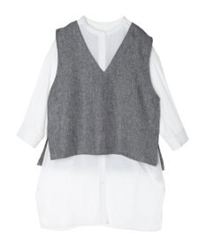 Green Parks ＳＥＴ２点Ｖネックベスト＋７分袖ミディシャツワンピース