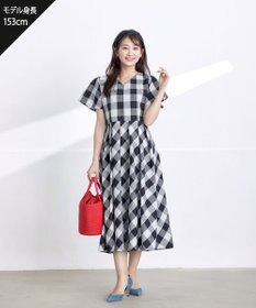 Tiaclasse 【袖が選べる・洗える】大柄ギンガムチェックワンピース