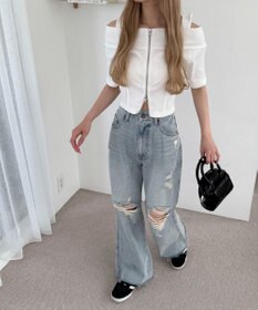 WEGO ダメージフレアデニムパンツ