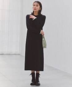 UNFILO フリルトリミング ニットワンピース ブラック×エクリュ