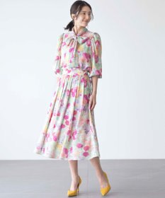 組曲 ピオニーシフォンプリント フレアスカート