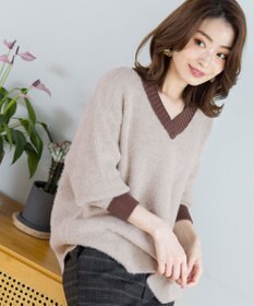 Tiaclasse L 【洗える】表情豊かなメランジニットVネックトップス