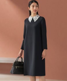 組曲 L 【KUMIKYOKU NAVY】コンフォータブルドレープ レース襟ワンピース