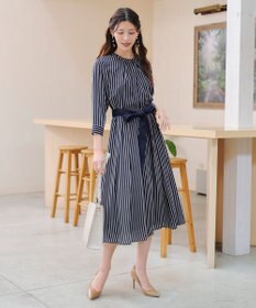 Tiaclasse 【2WAY・洗える】バンドカラーストライプリボンワンピース