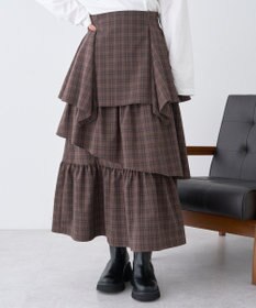 earth music&ecology ハイウエストランダムティアードチェックスカート