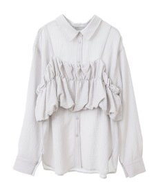 earth music&ecology ＳＥＴ２点起毛ストライプシャツ＋バルーンビスチェ