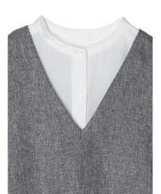 Green Parks ＳＥＴ２点Ｖネックベスト＋７分袖ミディシャツワンピース