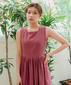 Tiaclasse 【洗える】麻調スクエアネックワンピース