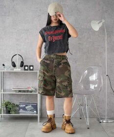 WEGO グラフィックノースリーブサイドドロストショートT