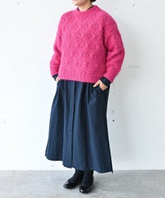 muuc 〈うっとり柔らか上質な極細繊維〉〈キッドモヘア×ウール×アルパカ×シルク〉リーフ模様編み セーター