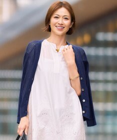 自由区 ファインリネンナイロン カーディガン ネイビー