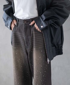 WEGO ラインストーンストレートデニムパンツ