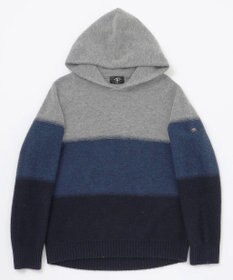 JOSEPH ABBOUD MOUNTAIN 【イタリア糸使用/軽量】パネルボーダー ニットパーカー