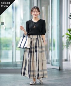 Tiaclasse L 【洗える】パフスリーブ透かし編みニットトップス