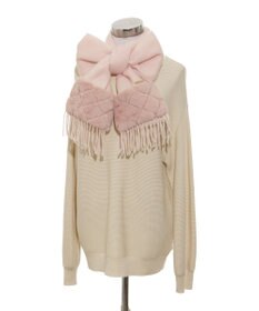 MOONBAT 【WEB限定】フルラ (FURLA)エコファー付きマフラー 無地×キルト風 ウールマフラー ロゴプレート付き