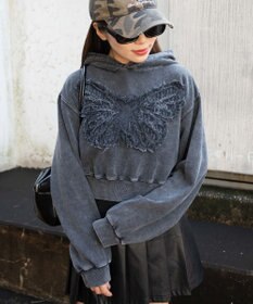 WEGO ヴィンテージウォッシュバタフライショートパーカー