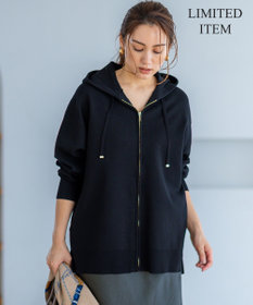 23区 L 【Lサイズ限定/洗える】ヴィスコースストレッチ ニット パーカー ブラック系