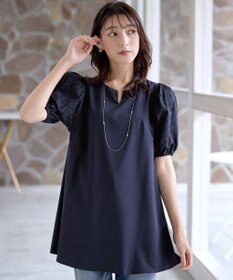 Tiaclasse 【2TYPE/総レース・袖レース】パンチングレースパフスリーブチュニックブラウス