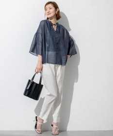 23区 【洗える】リネンレーヨンストレッチ テーパード パンツ