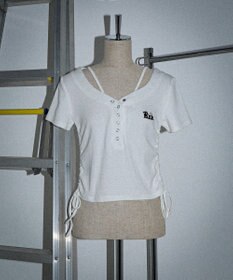 WEGO ヘンリーネックロゴ刺繍T