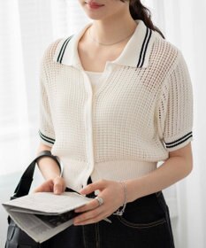 WEGO 襟付きメッシュニットショートカーデ