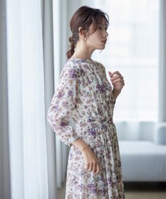 Tiaclasse L 【新色追加・洗える】花柄フリルドレープワンピース