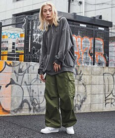 WEGO ピグメントハーフZIPロゴプルパーカー