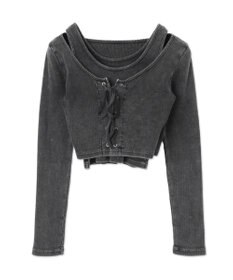 WEGO ヴィンテージライクレースアップトップス