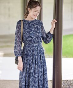 Tiaclasse L 【新色追加・洗える】花柄フリルドレープワンピース