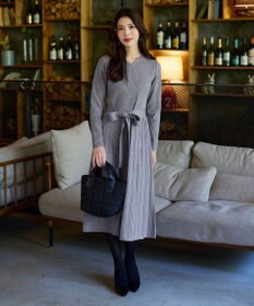 Tiaclasse 【洗える】プリーツ編みラメニットフレアワンピース