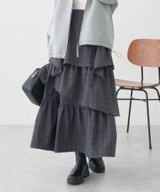earth music&ecology ハイウエストランダムティアードチェックスカート