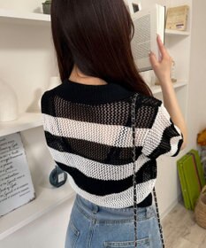 WEGO 襟付きリボンメッシュショートカーデ