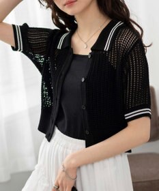 WEGO 襟付きメッシュニットショートカーデ