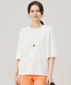 自由区 S 【接触冷感・UVカット・洗える】ストライプコットンハイゲージフレアスリーブ カットソー