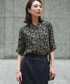 ICB L 【人気のため新色追加・接触冷感・UVケア・速乾・洗える】BackSatinAmunzen 5分袖バンドカラーブラウス