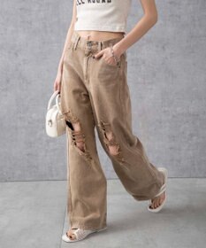 WEGO ヴィンテージウォッシュダメージデニムパンツ