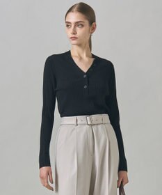 ICB 【洗える】エクストラファインメリノリブ ヘンリーネック プルオーバー ブラック系