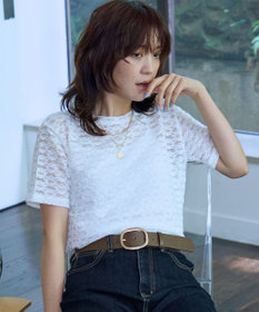 ANY レースショート丈Tシャツ オフレース