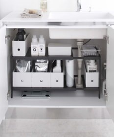 tower 伸縮シンク下ラック 2段 タワー D40 ブラック