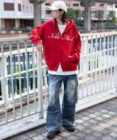 WEGO 【25年秋冬新作/ユニセックス着用ITEM/SMLサイズ展開】グラフィックロゴダブルZIPパーカー