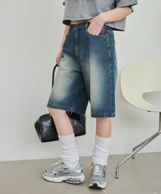 WEGO 【SMサイズ展開】ヴィンテージウォッシュデニムハーフパンツ