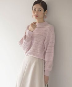 組曲 【WEB限定カラーあり】透かし編みバルキーボーダー柄ニット