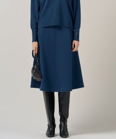 ICB 【洗える】 シルキーウールダブルフェイス ニットフレアスカート ブルーグレー