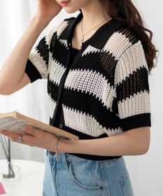 WEGO 襟付きメッシュニットショートカーデ