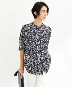 ICB 【新色追加・接触冷感・UVケア・速乾・洗える】BackSatinAmunzen 5分袖バンドカラーブラウス