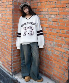 WEGO 【25年秋冬新作】フラッフィーVネックニットBIGプルオーバー